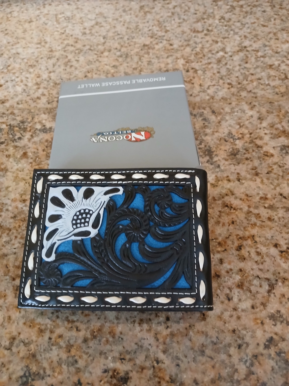 Nocona Men’s Blue & Black Tooled Leather Wallet
